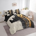 thumbnail image 3 of jejeloiu Abstract Geometric Striped 7pcs Bedding Comforter Set,Gold Black Gray Queen Bedding Sets For Men Women Reversible, 3 of 8
