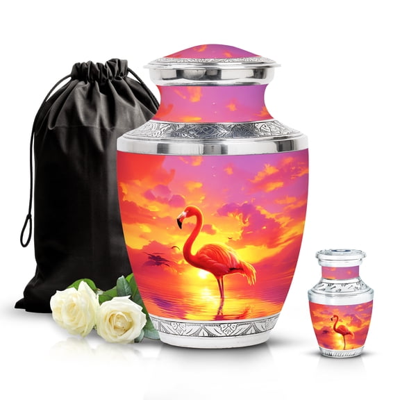 SABURIAL Flamingo Urn - Memorial Urns For Burial Ashes - Handcrafted Miniature Urns For Human Ash - Adult Urn For Mom & Dad Ashes - Combo 1 - 10 Inch Large & 3 Inch Small