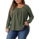 thumbnail image 4 of Agnes Orinda Blusas de Manga Larga con Cuello Redondo y Pliegues Frontales para Mujeres Talla Grande 4X Verde Ejército, 4 of 6
