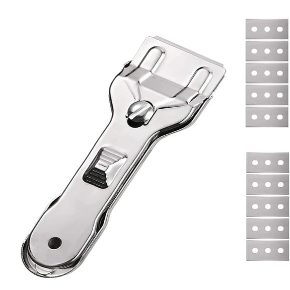 Glass Scraper Stainless Steel Oven Cooker Cleaning Scraper with 10 Replacement Blades Suitable for Glass Ceramic and Induction Hob Cooktops Non Scratch