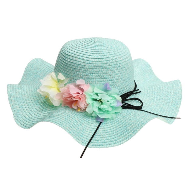 Gorra Derby de playa para mujer, sombrero plegable flexible, cuatro pequeñas flores cielo azul