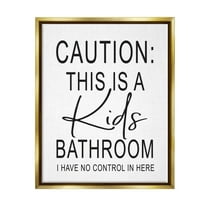 Stupell Industries Kids Bathroom No Control Casual Bathroom Sign Graphic Art Metallic Gold Floating Framed Canvas Print Wall Art, Design by Lettered and Lined