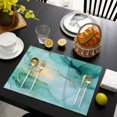 thumbnail image 4 of Teal Marble Placemats Set of 4, Abstract Art Modern Ink Painting Washable Wipeable Table Mats for Dining Tables, Indoor Outdoor Kitchen Place Mats for Holiday Party Table Decor, 4 of 9