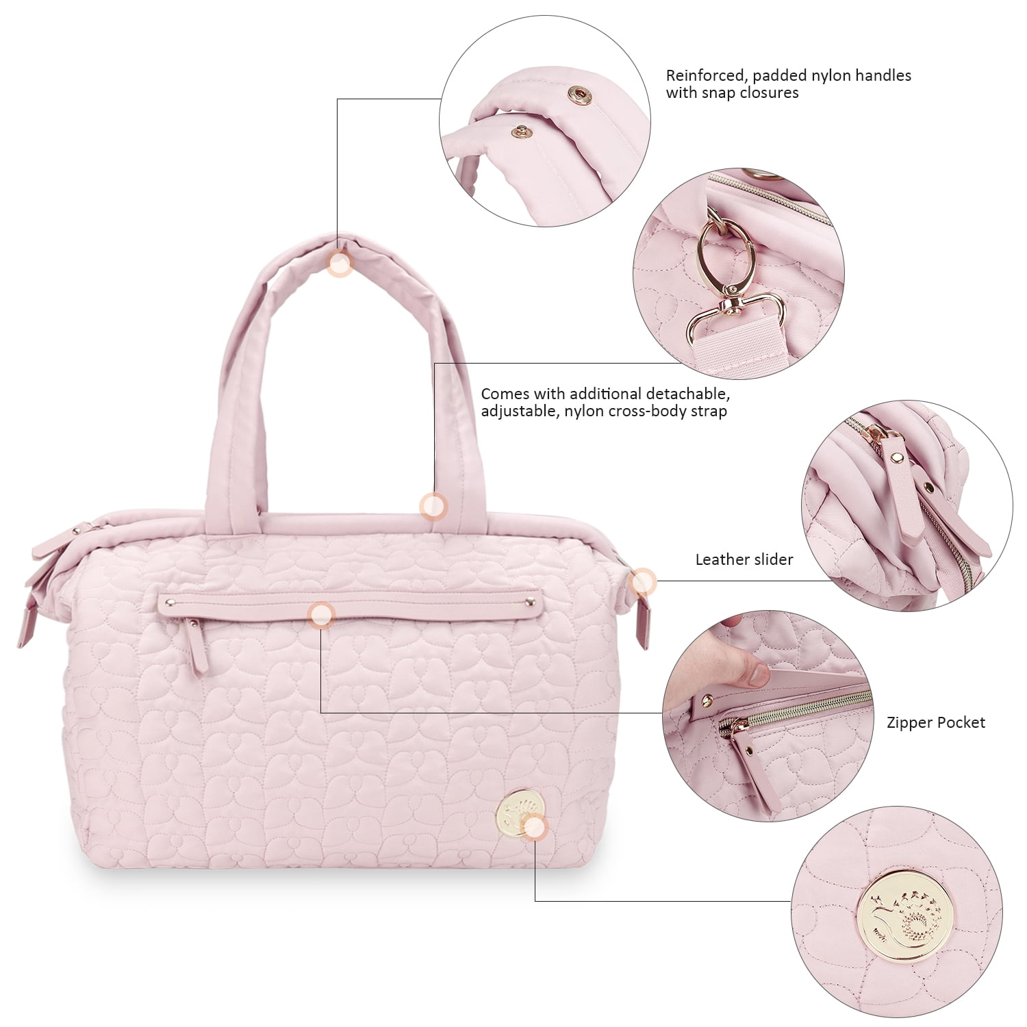 Lmbabter Herringbone Fabric Versatile Tote Bag Diaper Bag, Pink