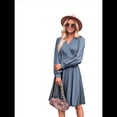 thumbnail image 3 of Robe Courte à Col en V pour Femmes, Smockée, Manches Longues, Taille Haute, Ligne A, Cocktail, Mini, Été Automne, Robes 2025, 3 of 9