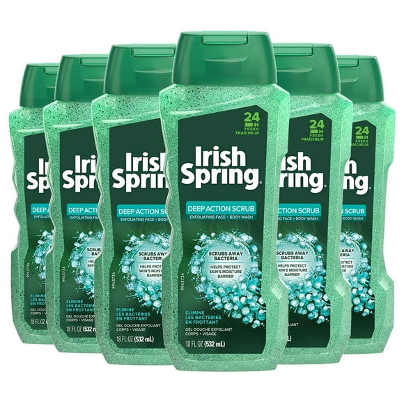 Irish Spring Gel Douche Exfoliant pour Hommes, Gommage Action Profonde - 18 Onces Liquides (Lot de 6)