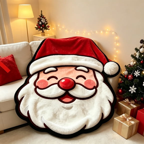 27.5 × 39.4 Inch Santa Claus Shape Blanket, Ultra-Soft Flannel Cozy Warm Throw, Christmas Themed Decor for Couch, Sofa, Bed, Armchair, Office and Christmas Party Decor