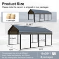thumbnail image 3 of Heavy Duty 10x20 ft Steel Carport - Reinforced Frame All-Weather Protection for 1 Cars, Trucks, Boats, RVs ，Portable Garage Shelter for Yard, Backyard, 3 of 6