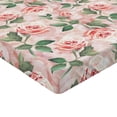 thumbnail image 4 of Ambesonne Rose Pattern Fitted Sheet, Flowers Boho Feelings, Twin Size, Pale Pink Reseda Green, 4 of 5