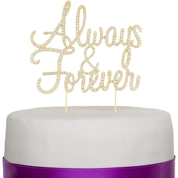 always and forever wedding cake topper, gold rhinestone romantic decoration (always & forever) (gold)