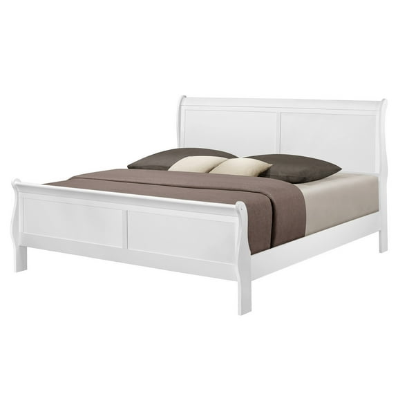 1pc Transitional Louis Philip King Panel Bed Sturdy Wooden Bedroom Furniture White Finish