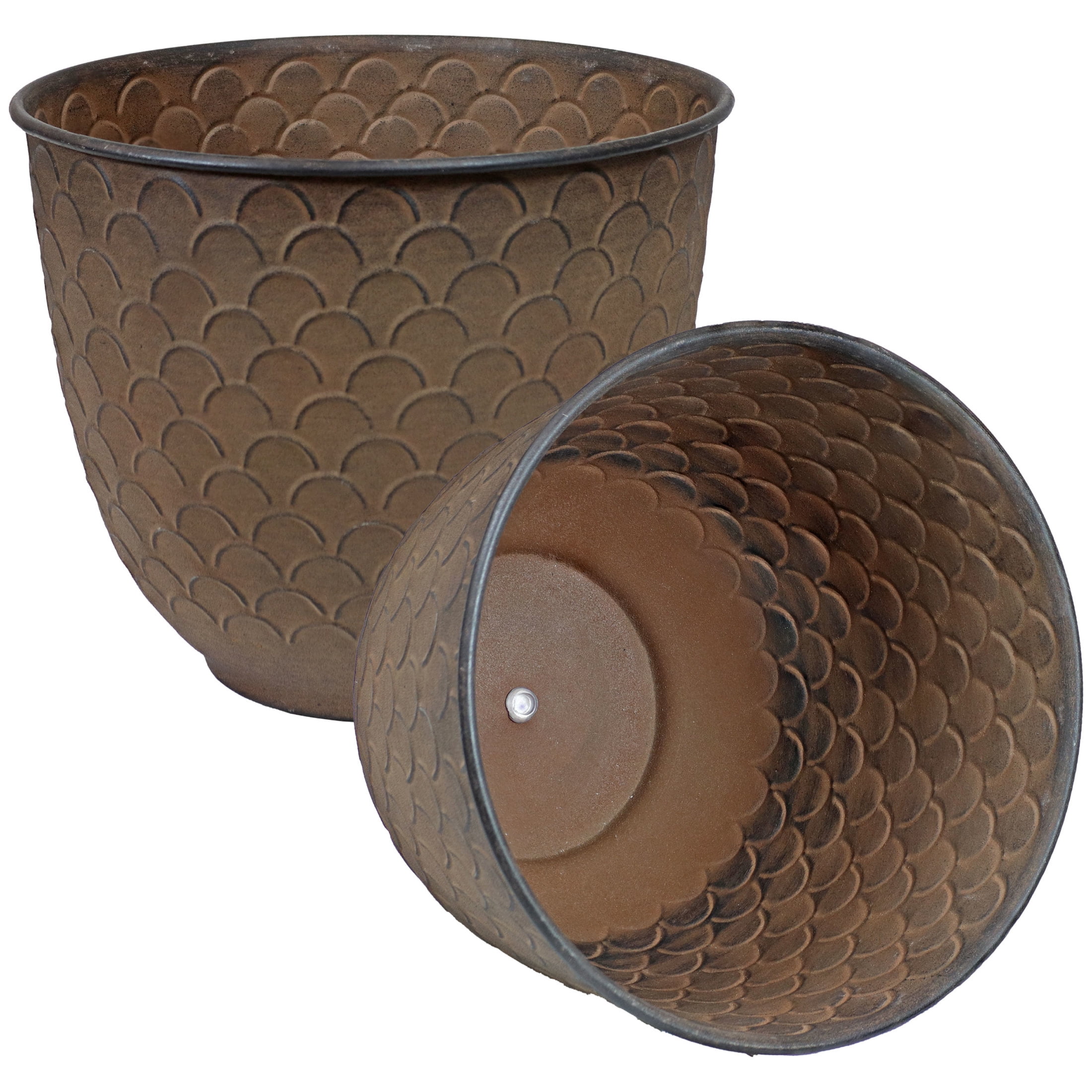 Sunnydaze Dinah 12.5" x 12.5" x 10.75" Round Brown Metal Outdoor Planter Pot 2-Count