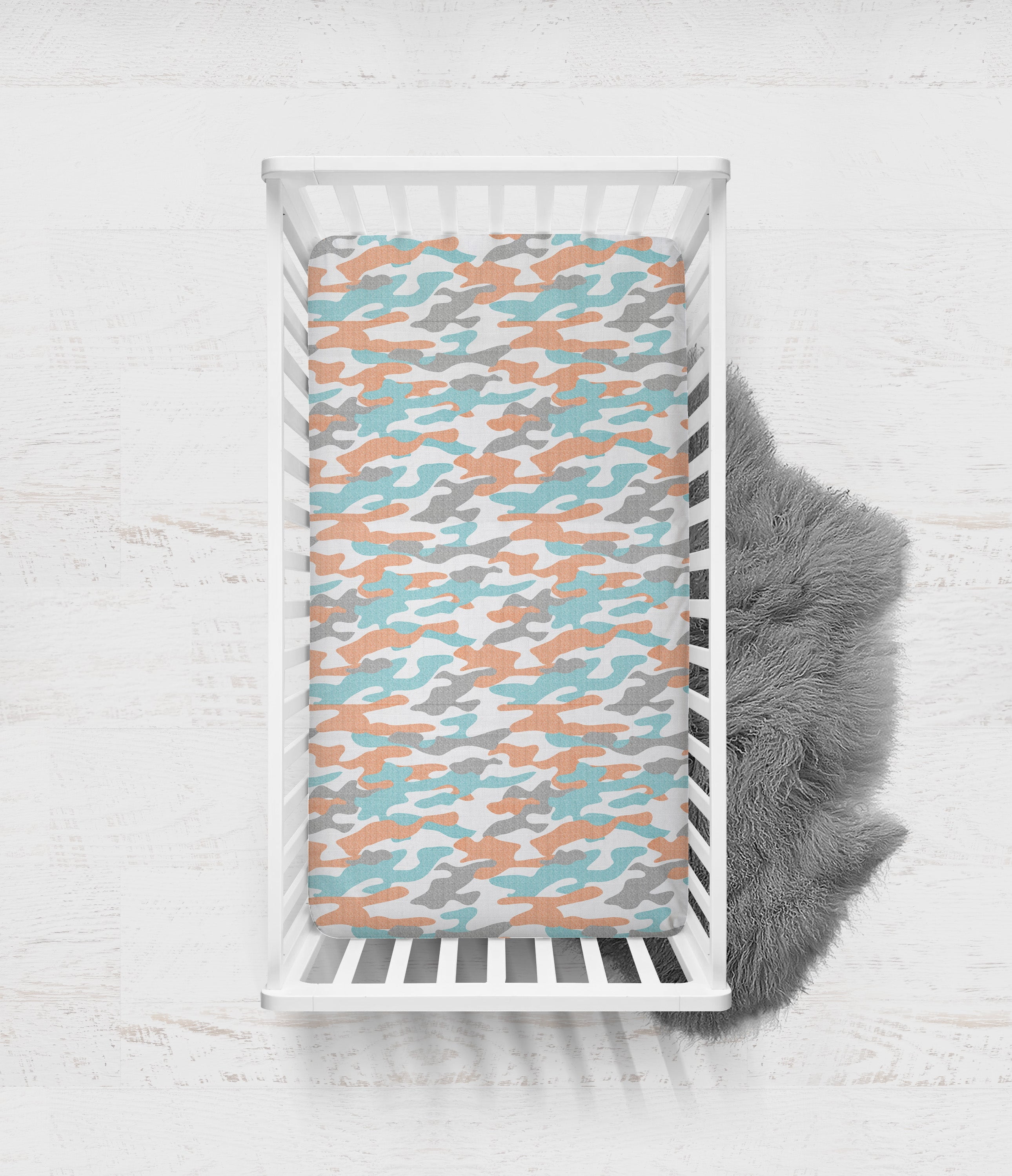 Bacati - Boys Camo Aqua Orange Muslin Crib or Toddler Bed Fitted Sheet