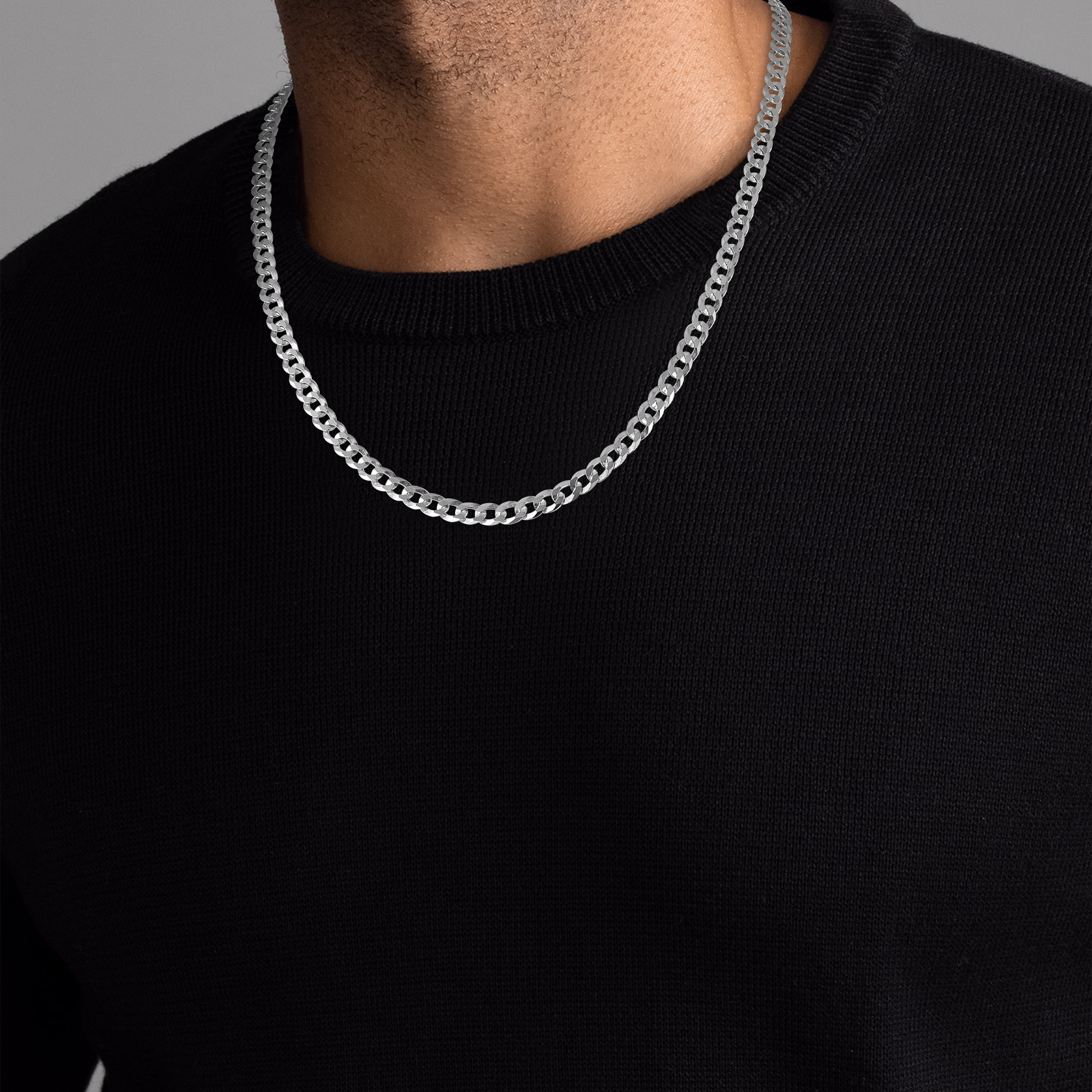 Brilliance Fine Jewelry Italian Sterling Silver 5mm Diamond-Cut Flat Curb Chain Necklace, 20"
