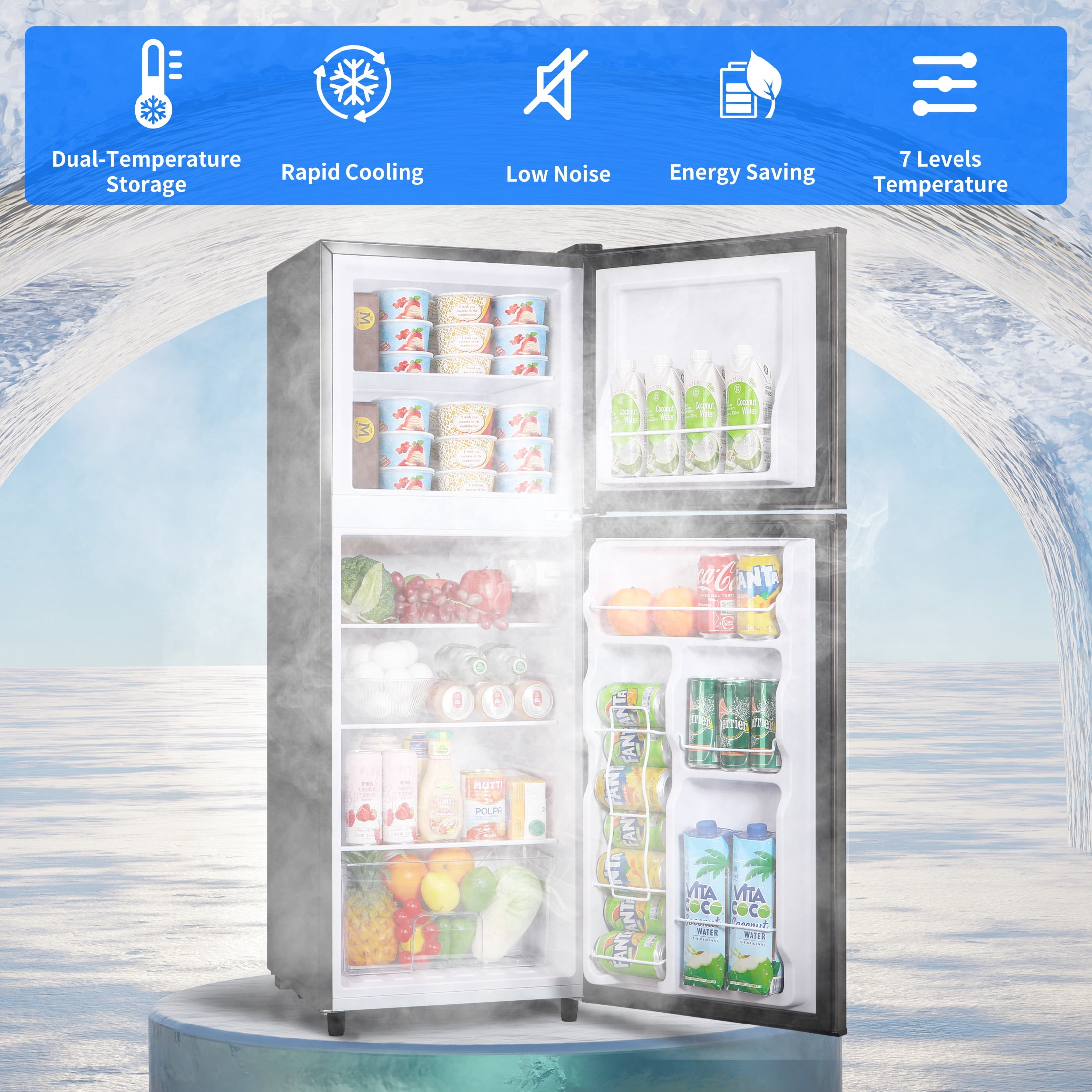 WANAI Mini Fridge with Freezer Black 4.5 Cu. Ft 2-Door Compact Refrigerator Dorm Apartment 7 Adjustable Thermostats 4 Removable Shelves