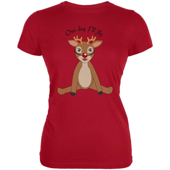Christmas Baby Deer Fawn Juniors Soft T Shirt Red SM
