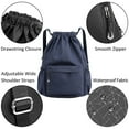 thumbnail image 4 of Mochila con cordón, bolsa deportiva para gimnasio, bolsa de viaje para yoga, para mujeres y hombres, bolsa de gimnasio impermeable, mochila de día, azul oscuro, 4 of 6