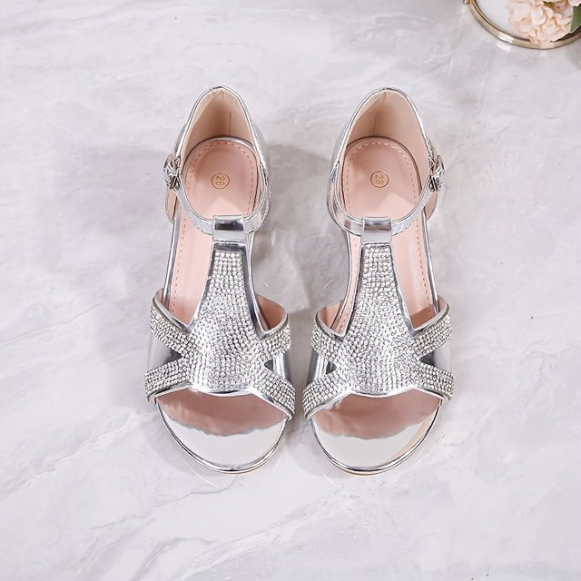 KEINXS Sparkling Princess High Heel Shoes - Girls Shoes with Rhinestone Embellishment Breathable Lightweight Design Open Toe Perfect for Wedding Party Banquet Dressy Occasions and Spe
