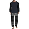 thumbnail image 2 of Fewfanhot Men's Casual Pajama Set Round Neck Long Sleeve Shirt & Drawstring Waist Plaid Pants for Cozy Home Wear, 2 of 7