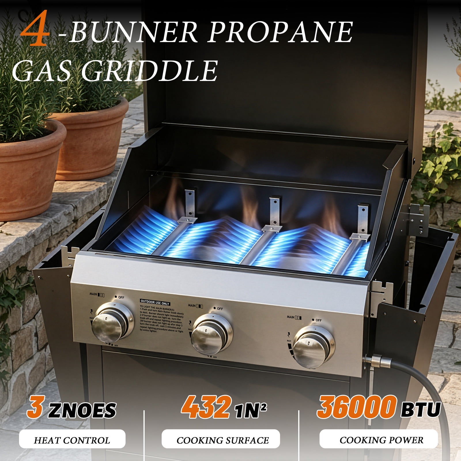 Ktaxon 3 Burner Propane Gas Grill 36,000 BTU with Lid,Ceramic Coated Cast Iron Rack,Side Shelves,Wheels