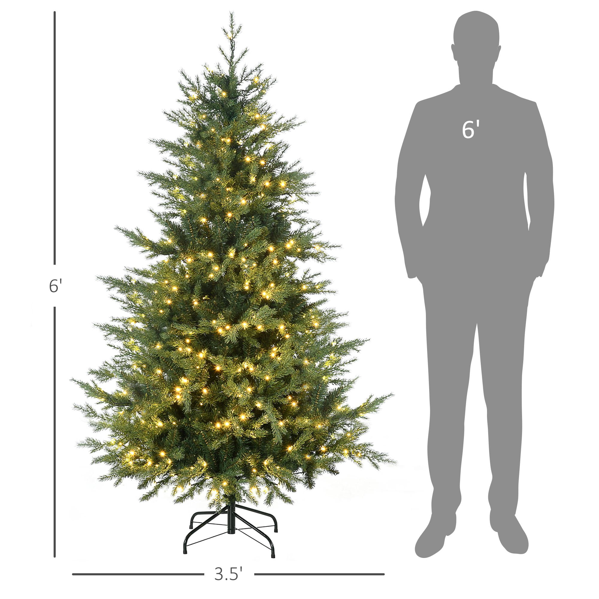 6 ft Artificial Prelit Christmas Tree with Warm White LED Lights, 8 Light Modes, Auto Open, 2328 Tips, 43.25 in Diameter, Indoor Holiday Decor
