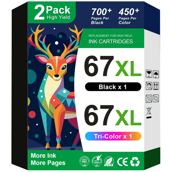 67 Ink Cartridge Compatible for Ink 67 for Printer Ink 67 67XL for DeskJet 2852e 2842e 2700 2752e 2755e (Black Tri-color)