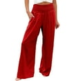 thumbnail image 1 of Pantalones anchos de lino de cintura alta para mujer: pantalones palazzo con cintura elástica y bolsillos para la playa/informal (S-XXL), 1 of 5