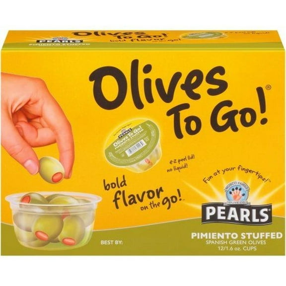 Pearls Pimiento Stuffed Manzanilla Olives, 1.6 Ounce Cup -- 96 per Case.
