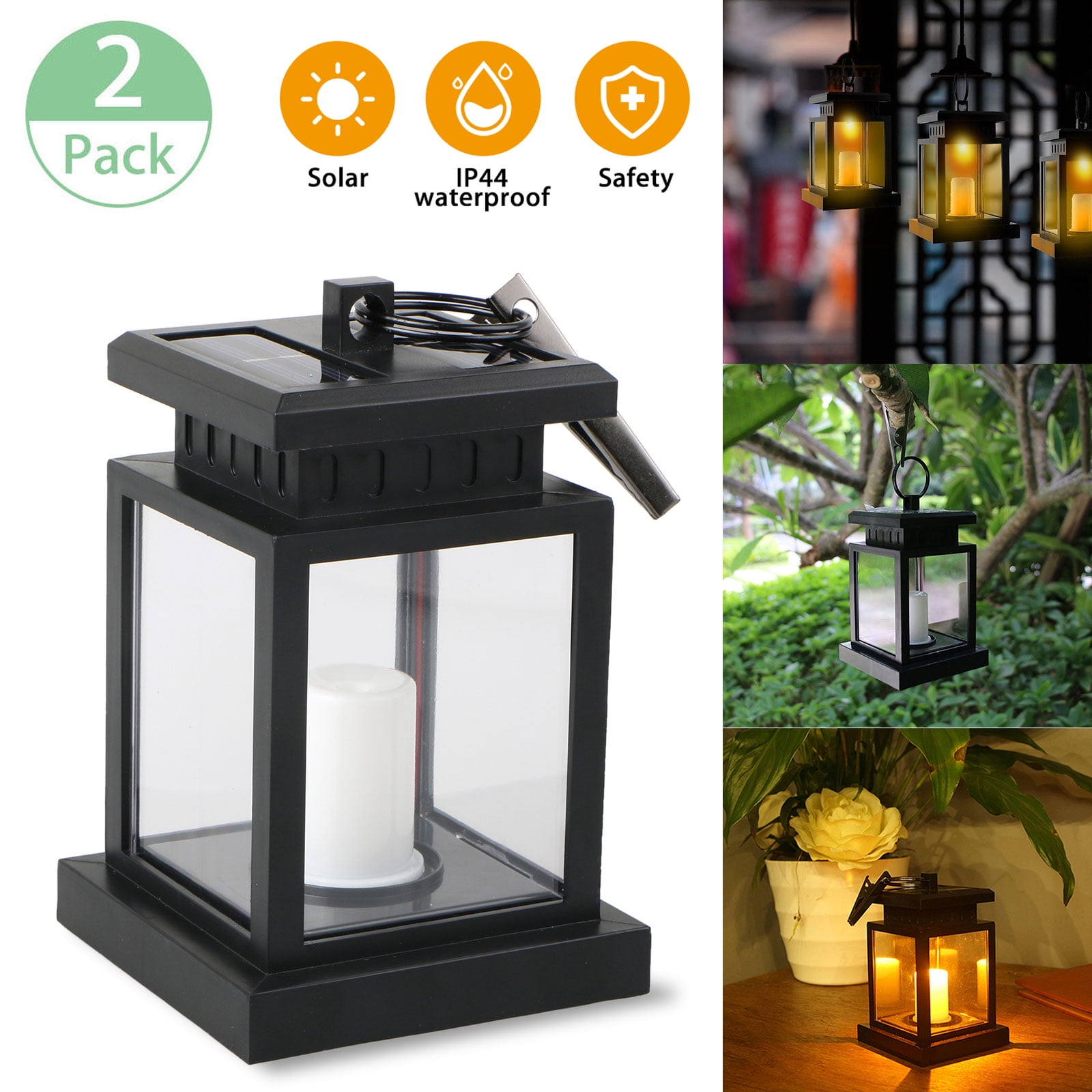 Solar Hanging Lights Eeekit Waterproof Outdoor Powered Lantern Led Candle Light Garden Yard Pathway Lamp Landscape 2 Pack