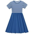 thumbnail image 4 of Ashirexll Girls Summer Dress, Girls Dresses Size 10-12, Teen and Kids Striped Short Sleeve Round Neck A-Line Dress with Pockets, 4 of 5