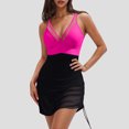 thumbnail image 2 of successthop Swimsuit Dress Women One Piece Hot Pink Swim Dress Adjustable Shoulder Strap V Neck Built in Bra Solid Swimwear Beachwear 2XL, 2 of 5