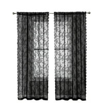 Black Lace Curtains 84 Inches Long, Country Rusitc Floral Pattern Vintage Black Sheer Lace Curtains for Living Room, Privacy Goth Sheer Window Curtains, 2 Panels, Black 40 x 56 Inch Black