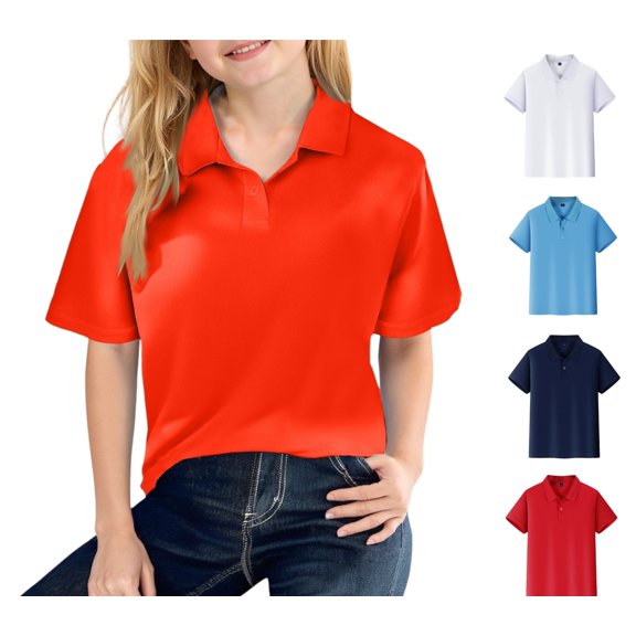 LWavelet Back to School Clothes for Girls, Polo Shirt Collared Short Sleeve for School Uniform, Kids Youth Summer Pique Golf Shirts Tops