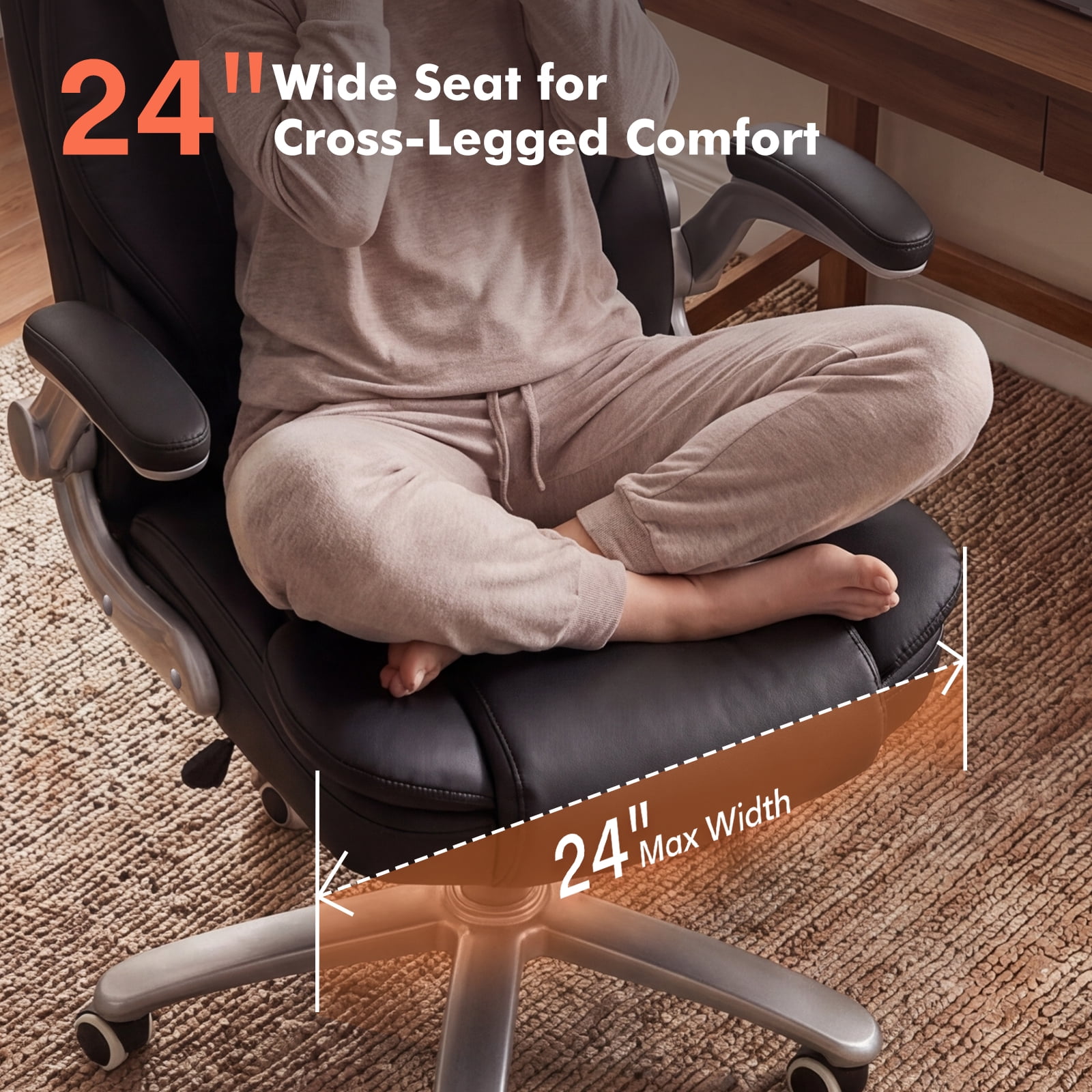 iooHug Big and Tall Office Chair 400lbs, Ergonomic Desk Chair with Lumbar Support, Flip-Up Arms, Faux Leather High Back Computer Chair for Home Office, Black