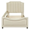 thumbnail image 5 of DreamBuck Upholstered Twin Bed Frame, Lovely Velvet Upholstered Daybed with Classic Stripe Shaped Headboard, Wood Twin Daybed for Teens, No Box Spring Needed, Noise Free, Beige, 5 of 5