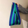 thumbnail image 4 of Stripe Pattern Lady Shoulder Bag Hand Bag Women Totes Capacity Fall Satchel Bag Green Blue, 4 of 9