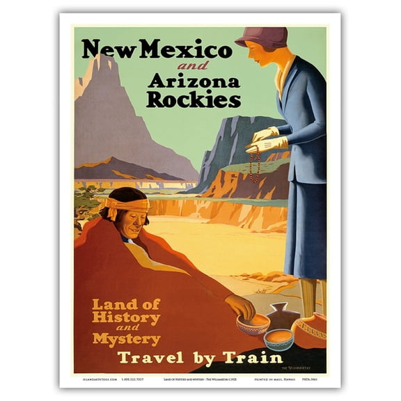 New Mexico and Arizona Rockies - Land of History and Mystery - Union Pacific Railroad - Vintage Travel Poster by The Willmarths c.1925 - Master Art Print (Unframed) 9in x 12in