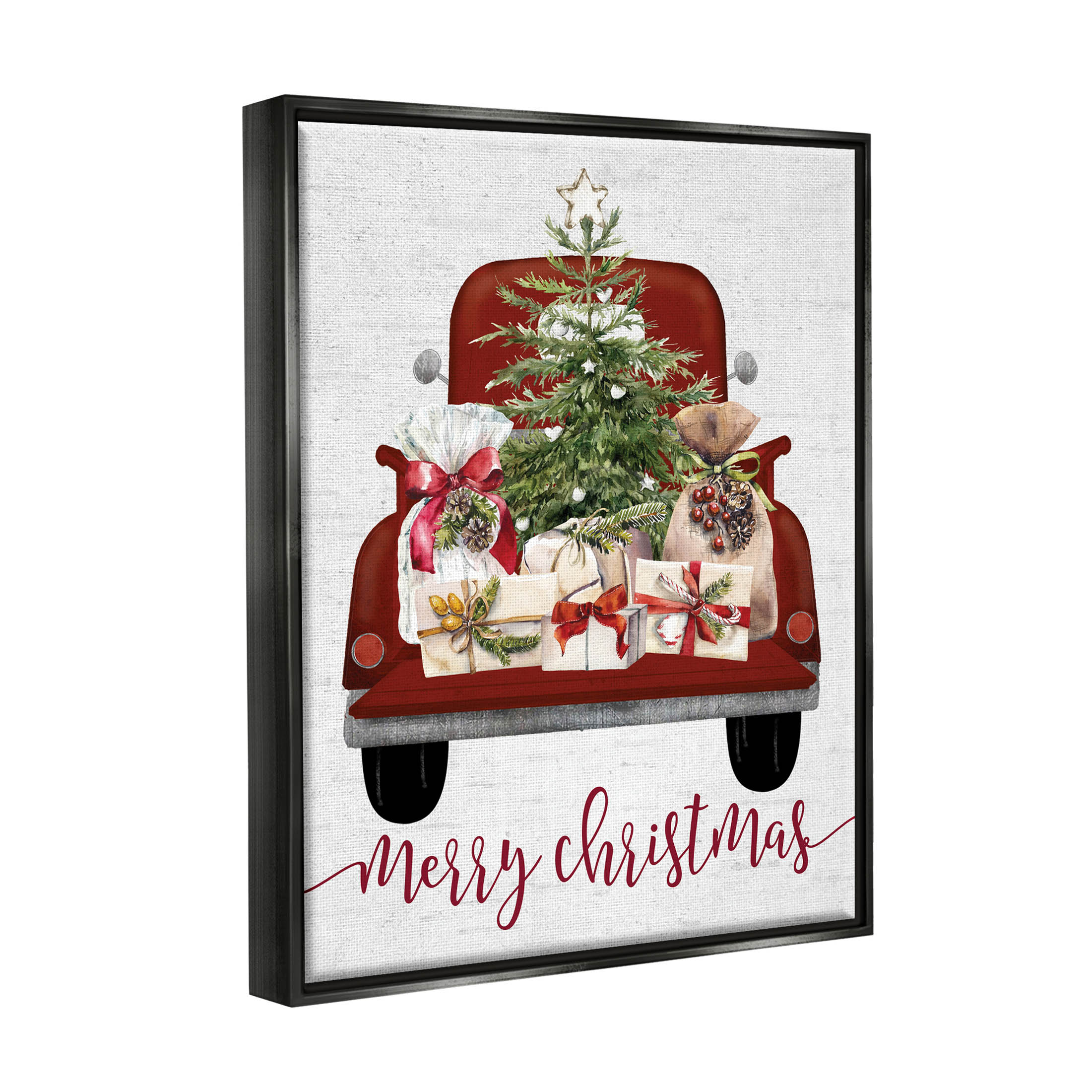 Stupell Industries Merry Christmas Holiday Presents Graphic Art Jet Black Floating Framed Canvas Print Wall Art, Design by Lettered and Lined