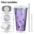 thumbnail image 4 of 16oz Tumblers Purple Butterfly Flower Pattern Stainless Steel Vacuum Insulated Double Wall Travel Tumbler Cups Mug with Lid and Straw,Cleaning Brush for Coffee,Tea, 4 of 4