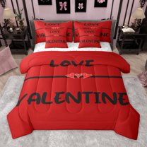 Manfei Boys Girls Love Valentine 7-Piece Twin Bedding Sets,Black Red Bedding Comforter Set,Roamntic Love Heart Print Breathable Sheet Sets,Super Cozy Room Decor,Reversible
