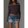 thumbnail image 3 of Cenuakty Women's Spring Autumn Knit Tops Solid Color Long Sleeve Off Shoulder Slim Knitwear, 3 of 6