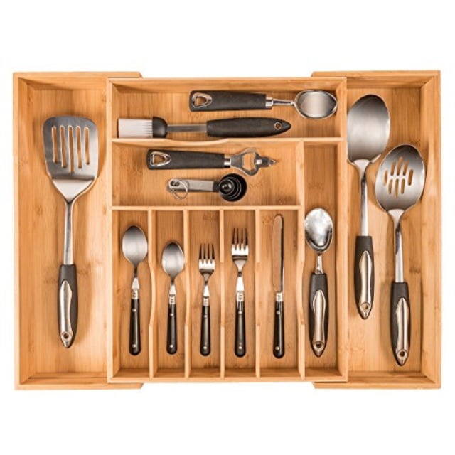 More Compartments, Organic Bamboo Utensil Organizer, Silverware