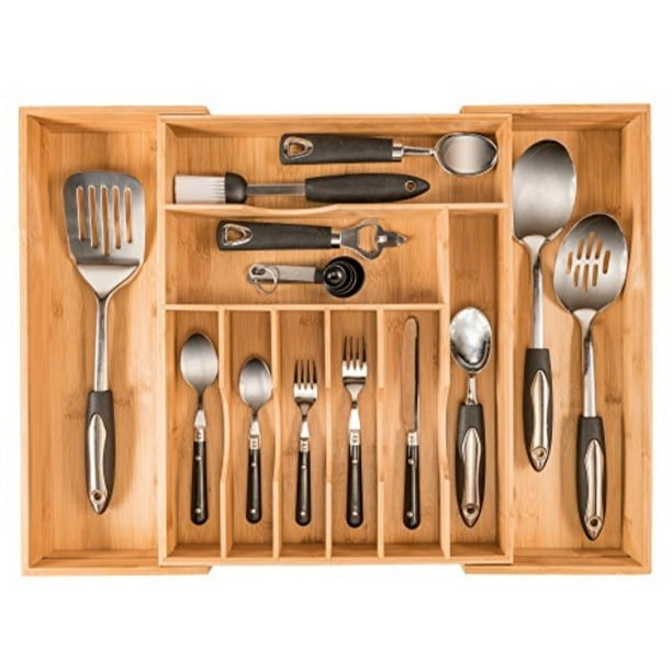 More Compartments, Organic Bamboo Utensil Organizer, Silverware