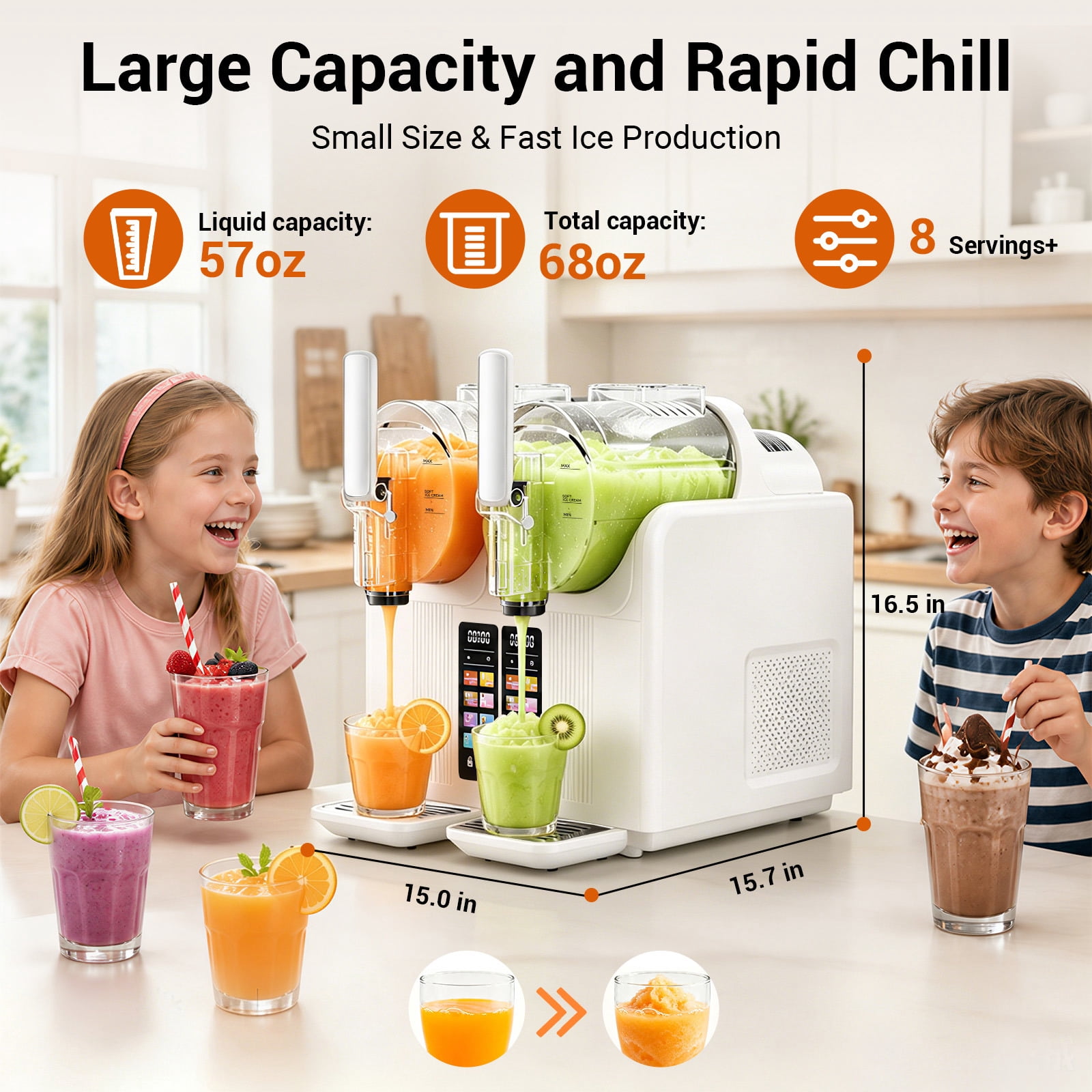Slushie Machine, 68oz*2 Frozen Drink & Slushy Machine for Home, 5 Presets, No Ice Needed, Self Cleaning, Slushy Maker for Margaritas, Frappés, Milkshake, White