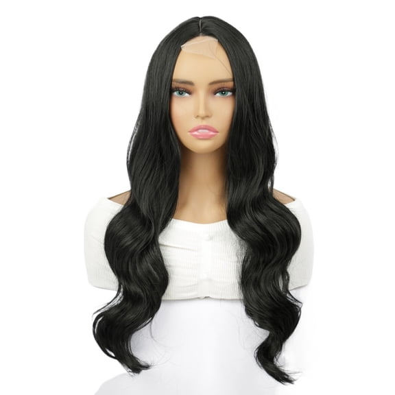 Black Medium-Parted Large Wavy Hair Wig for Women - Long Curly Headband Wig for Daily Wear, COSplay, and Fashion Events