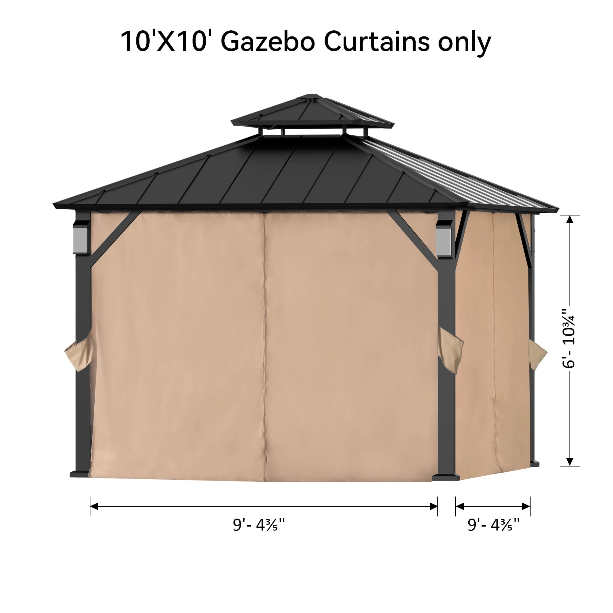 FONA Gazebo Curtain Replacement Universal 4-Panel Sidewalls 10'x10', Outdoor Gazebo Privacy Curtains with Zipper, Replacement for Outdoor, Patio Canopy, Garden and Backyard (Curtain Only)