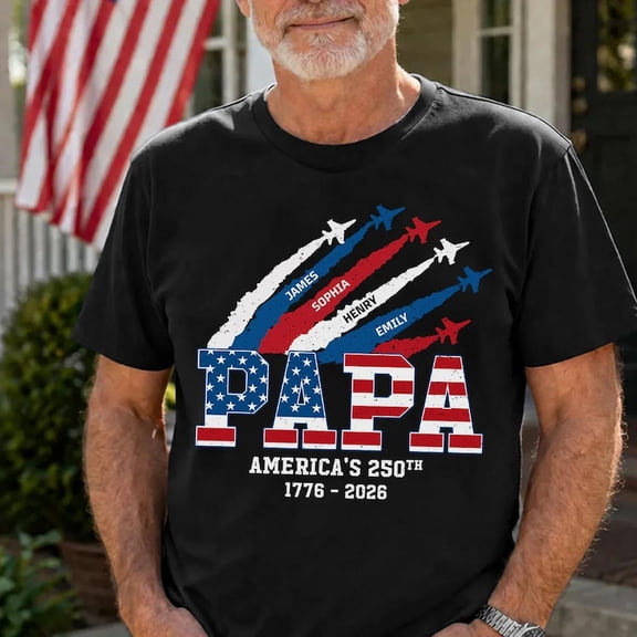 Custom Grandpa Dad America 250 Shirt, Personalized Patriotic Flag T-Shirt, Papa Father's Day Family Gift