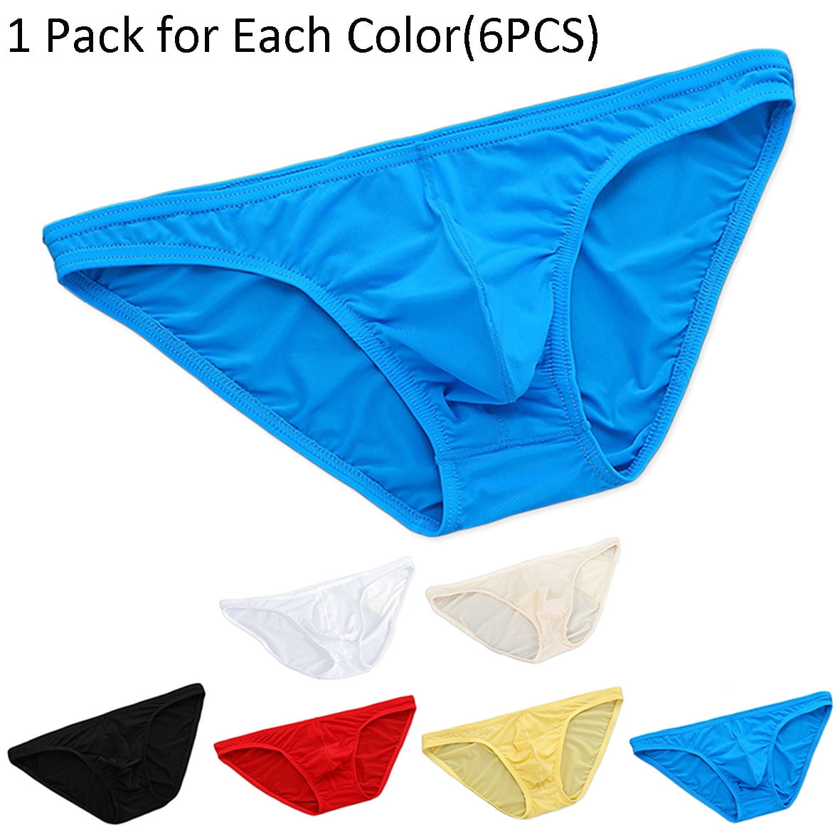 YIWEI 6 Pcs 6 Colors Men's Thin Transparent Nylon Briefs Panties