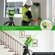 4D 16 Lines Self-leveling Laser Level, 200Ft Green Beam Tiling Floor Cross Line Laser Level Tools with Remote Control and 360° Fine-tuning Bracket