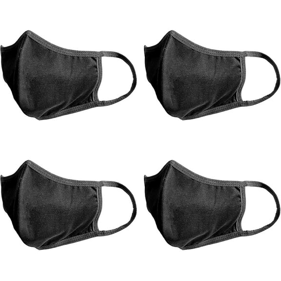 4 Pack Washable & Reusable Protective Unisex Face Mask, 100% Cotton Black Facemask